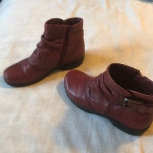 Clark’s Wine Leather Ankle Boots